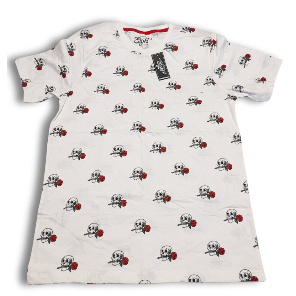 Eighty Brand Men’s White Skull & Rose T-Shirt Size Large